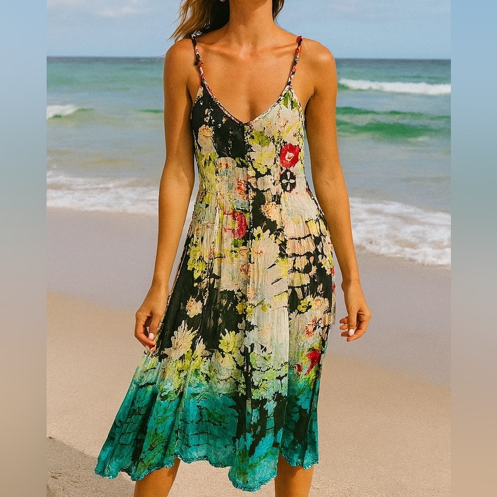 Tianello Tie Dye Beaded Boho‎ Floral Summer Dress